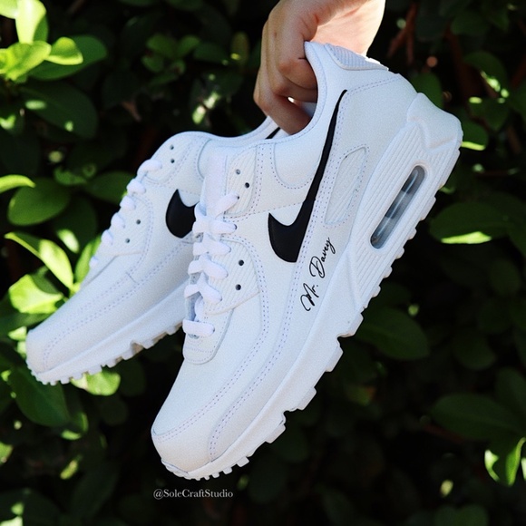Wedding Sneakers for the Groom Personalized Air Max 90 with Black Swoosh - Picture 2 of 7